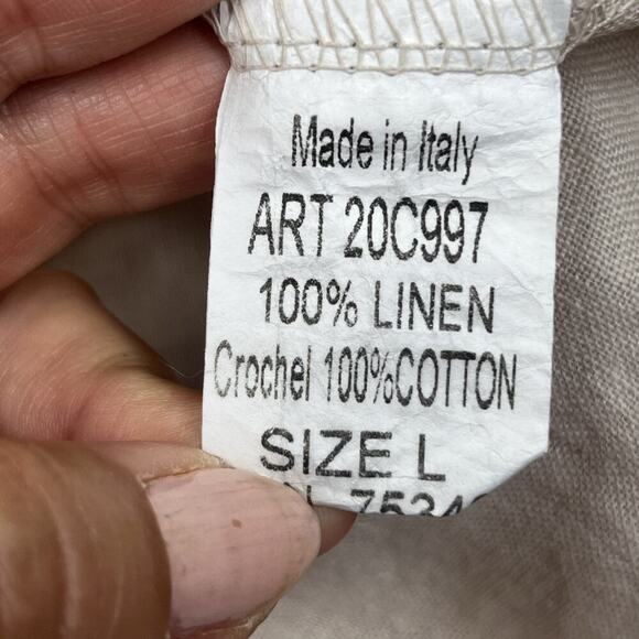 Valentina Naldi 100% Linen Tank Top Tunic Beige Womens Large Boho Beachy Flowy - Picture 5 of 8